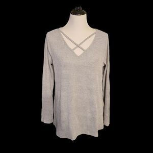 Light Grey V-Neck Caged Sweater